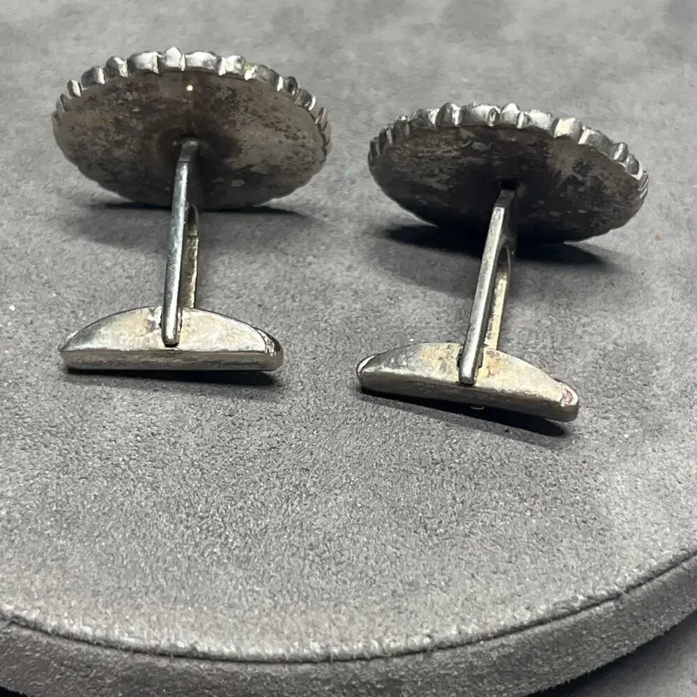 Vintage Pakistan Ornate Cufflinks Silver Tone 1” Round